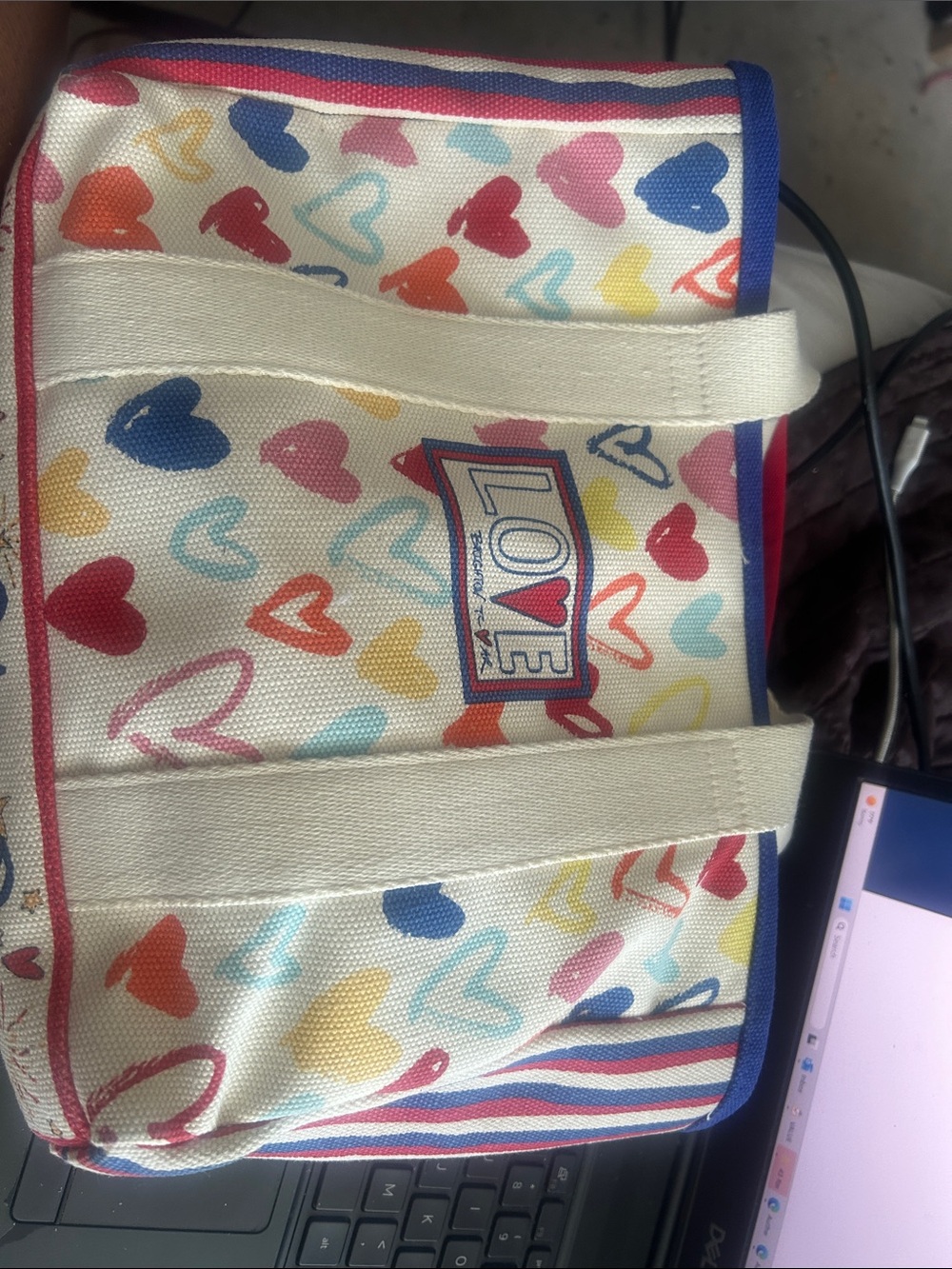 Brighton Multicolor Heart Canvas Tote with Cream Handles